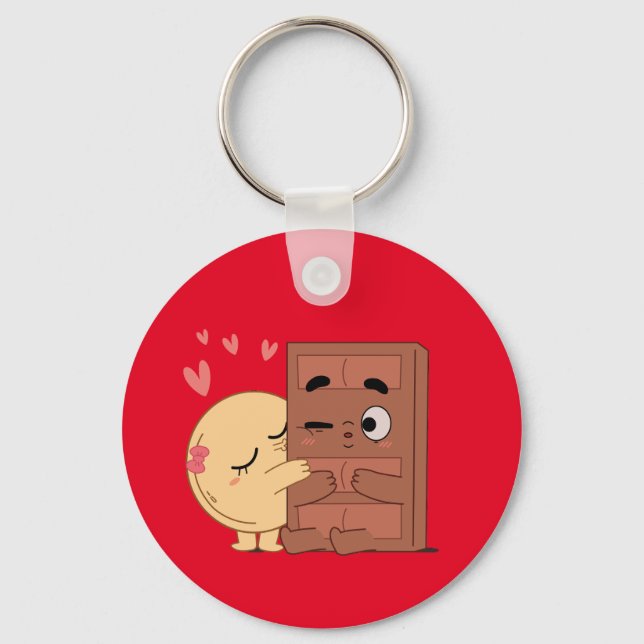 Sweet Kisses Choco Pancake Valentines Couples Love Key Ring (Front)