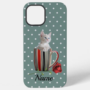 Sweet Kitten and Red Rose Polka Dot Pattern iPhone 12 Pro Max Case