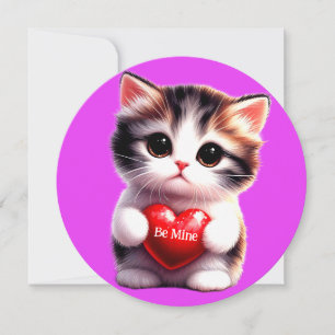 Sweet Kitten Pink Valentine Card