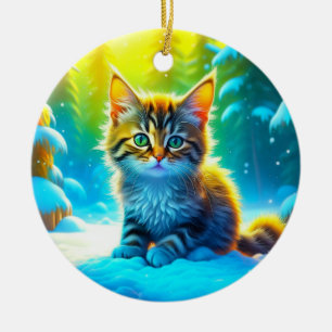 Sweet Kitten Playing in the Snow Personalised Ceramic Ornament