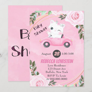 Sweet Kitten Vintage Pink Car Girl Baby Shower