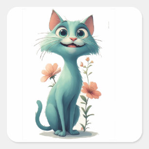 Sweet Kitten With Flowers And Love Hearts Cute 🌼 Square Sticker