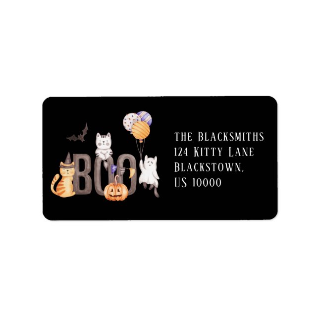 Sweet Kittens with Balloons Halloween Address Label (Front)