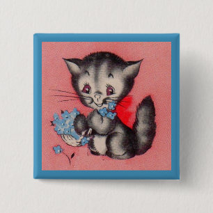 sweet kitty cat 15 cm square badge