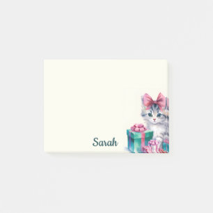 Sweet Kitty Cat Big Pink Bow Add Name Post-it Notes