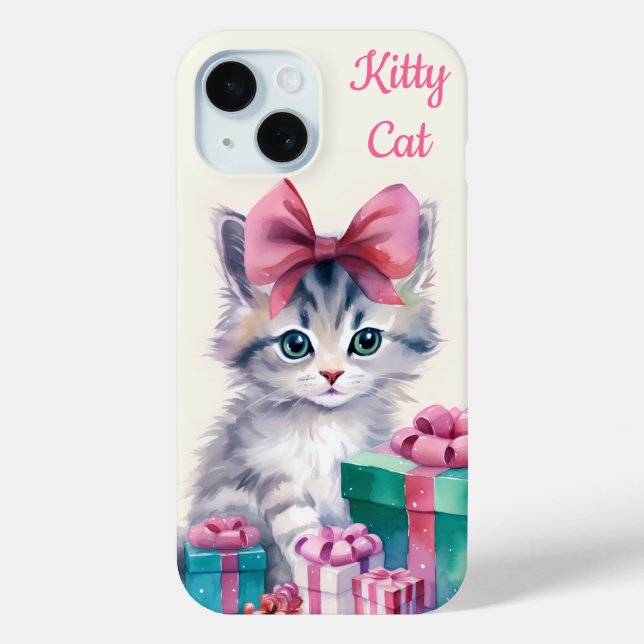 Sweet Kitty Cat Big Pink Bow Case-Mate iPhone Case (Back)