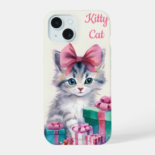 Sweet Kitty Cat Big Pink Bow iPhone 15 Case