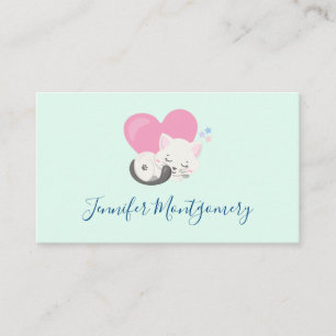 Sweet Kitty Cat Sleeping with a Big Heart in Back Business Card