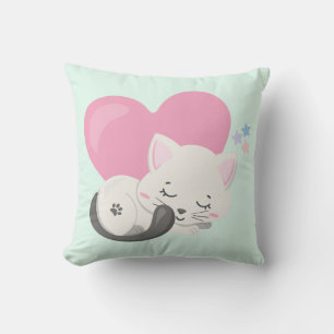 Sweet Kitty Cat Sleeping with a Big Heart in Back Cushion