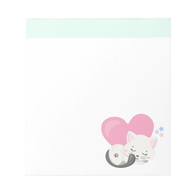 Sweet Kitty Cat Sleeping with a Big Heart in Back Notepad (Front)