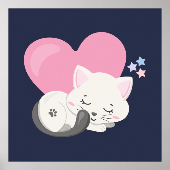 Sweet Kitty Cat Sleeping with a Big Heart in Back Poster (Front)