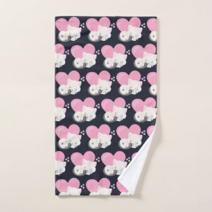 Sweet Kitty Cat Sleeping with a Big Pink Heart Bath Towel Set
