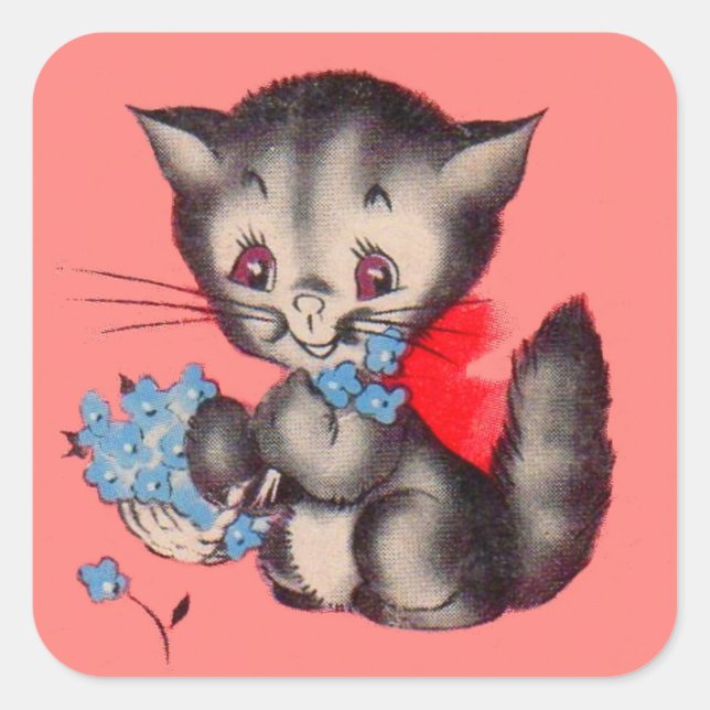 sweet kitty cat square sticker (Front)