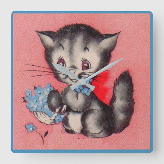 sweet kitty cat square wall clock (Front)