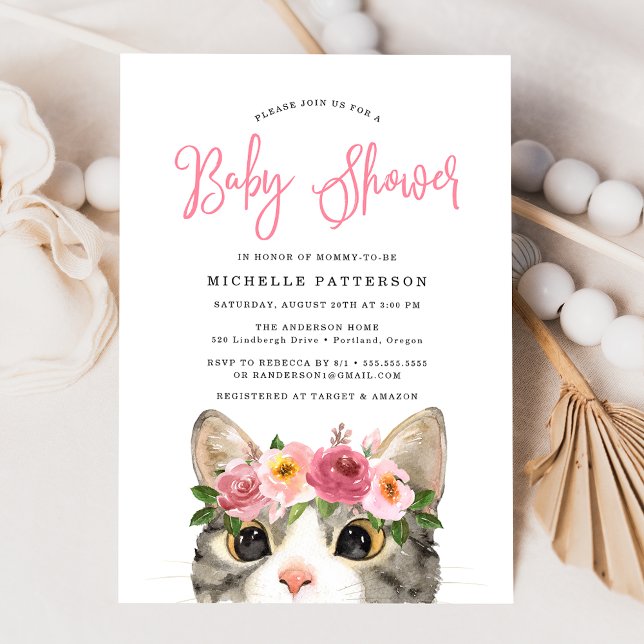 Sweet Kitty Girl Baby Shower Invitation (Creator Uploaded)