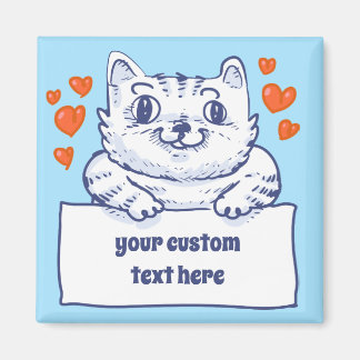 sweet kitty holds blank banner cartoon magnet