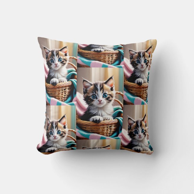 Sweet Kitty in a Basket – Cosy Pillow (Front)