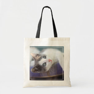 Sweet Kitty In Plaid Bed Tote Bag