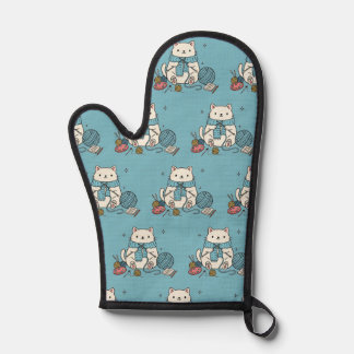 Sweet Knitting Cat Pastel Blue Home Cooking Accent Oven Mitt