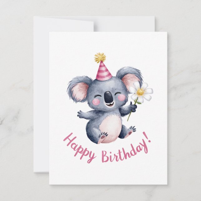 Sweet Koala Birthday Celebration Design Holiday Card (Front)