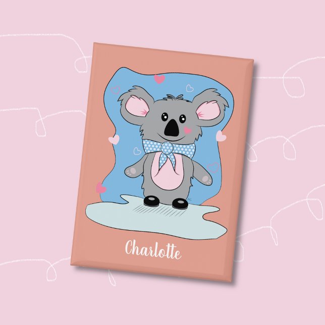 Sweet Koala Kid Valentine's Day Pin Button (Sweet koala and pink hearts kid Valentine's Day button with name . )