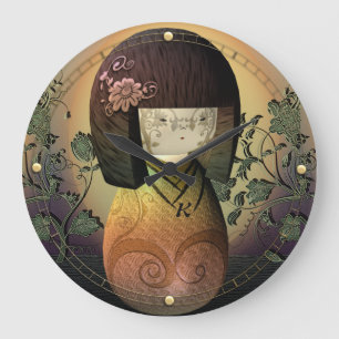Sweet Kokeshi Doll Personalised Monogram Large Clock