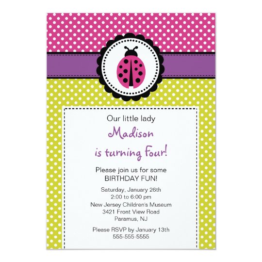 Sweet Ladybugs Birthday Invitation Polka Dots