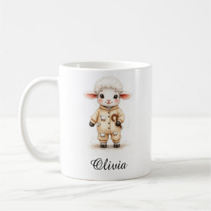 Sweet Lamb in Christmas Pajamas Custom Name Mug