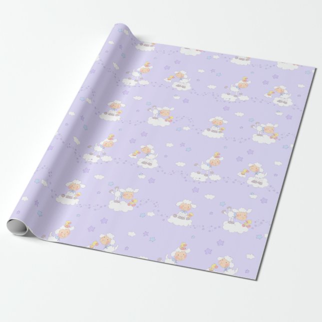 Sweet Lamb on Cloud Wrapping Paper (Unrolled)