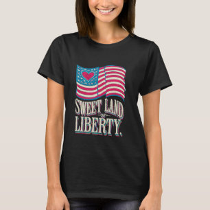 Sweet Land of Liberty Patriotic Hearts Design T-Shirt