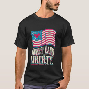 Sweet Land of Liberty Patriotic Hearts Design T-Shirt