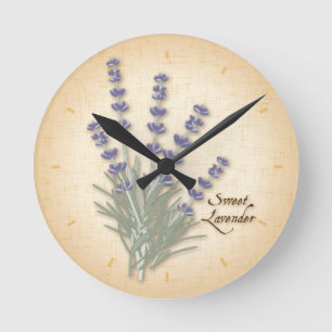 Sweet Lavender Herb and Flowers Round Clock