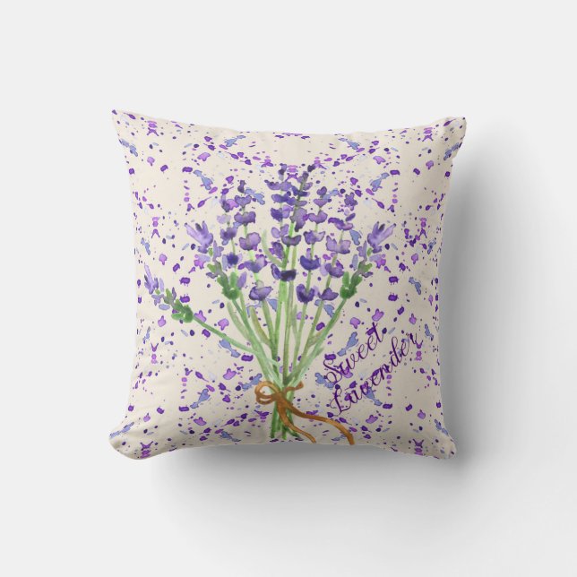 Sweet Lavender Purple Flower Bouquet Cushion (Front)