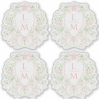 Sweet Leaf Crest w/ Pink Bows | Monogram Wedding