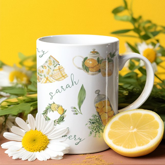 Sweet Lemon Botanical Watercolor Personalised Two-Tone Coffee Mug (Creator Uploaded)