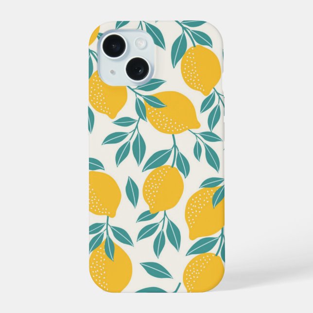 Sweet Lemon Branches Pattern iPhone 15 Case (Back)