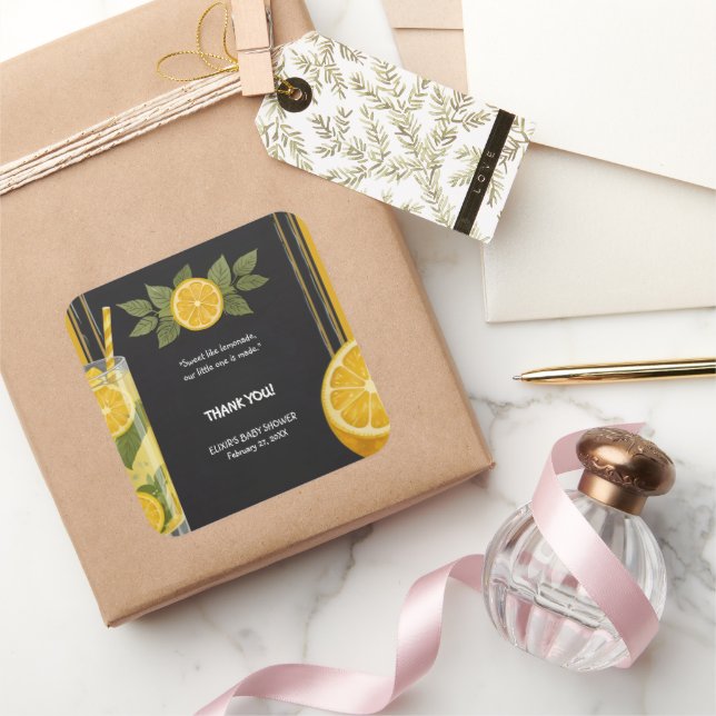 Sweet Lemonade Chalkboard Stand Baby Shower Square Sticker (Gifting)