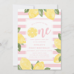 Sweet Lemons 1st Birthday with striped background Invitation