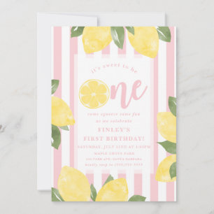 Sweet Lemons 1st Birthday with striped background Invitation