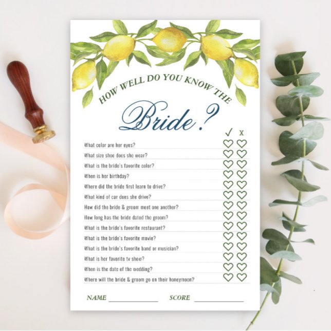 Sweet Lemons & Greenery Chic Bridal Shower Game (Creator Uploaded)