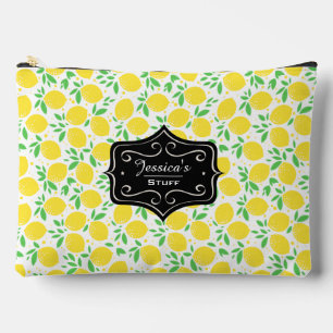 Sweet Lemons Leaf Pattern Personalised Accessory Pouch