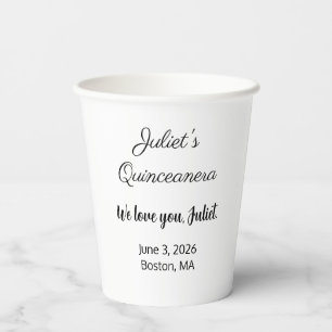 Sweet Letters: Black on White Quinceanera  Paper Cups