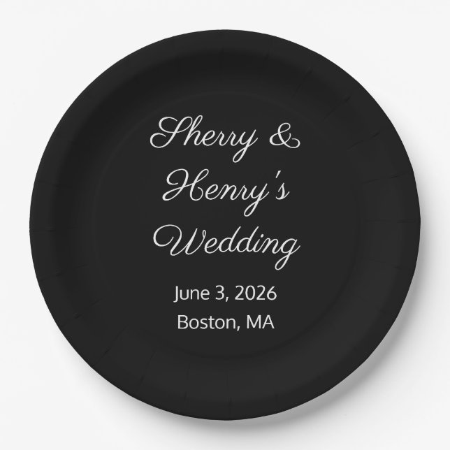 Sweet Letters Black Wedding Paper Plate (Front)