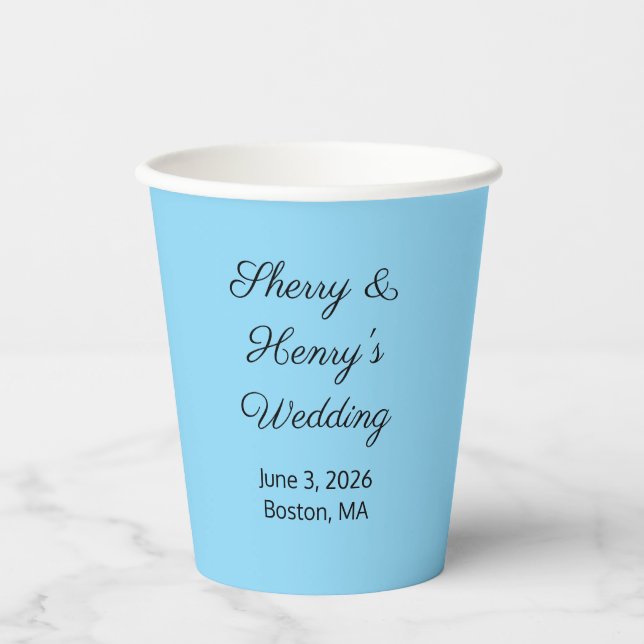 Sweet Letters Blue & Black:  Wedding Paper Cups (Front)