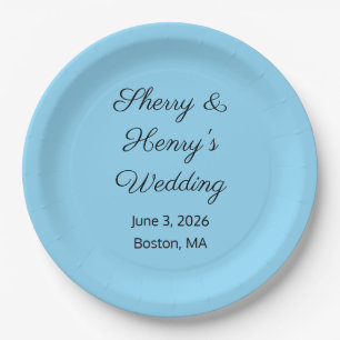 Sweet Letters Blue & Black Wedding Paper Plate
