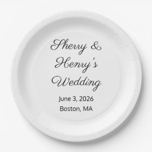Sweet Letters White & Black Wedding Paper Plate