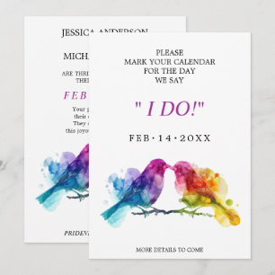Sweet LGBTQ+  Rainbow Lovebirds Save The Date