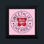 SWEET LIKE CHERRIES MUM Retro Vintage Custom Pink Gift Box<br><div class="desc">Smart classic vintage creation incorporating digitally painted cherry motif and black line ‘Sweet Like Cherries’ typography stamp. The motif is overlaid with a cherry red label to customize 'Mom' with the affectionate name you use for your lovely mom or mother figure to make her feel special. The font and color...</div>