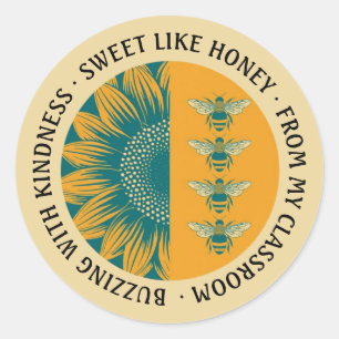 Sweet Like Honey Sunflower Bee Teacher Classic Round Sticker