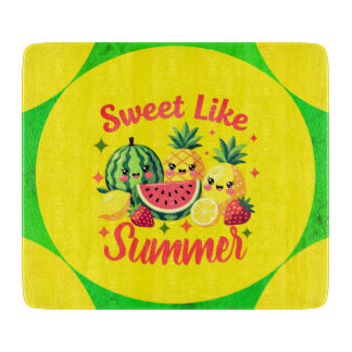 Sweet Like Summer Tropical Fruit IllustrationGlass Cutting Board